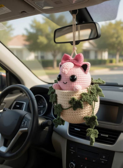 Crochet Jigglypuff Planter Car Hanger