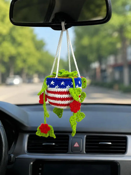 Crochet 4th of July Flower Pot Car Hanger