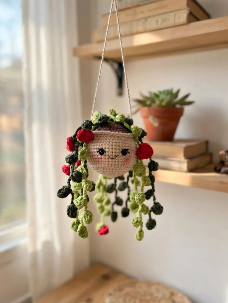 Crochet Strawberry Flower Car Charm