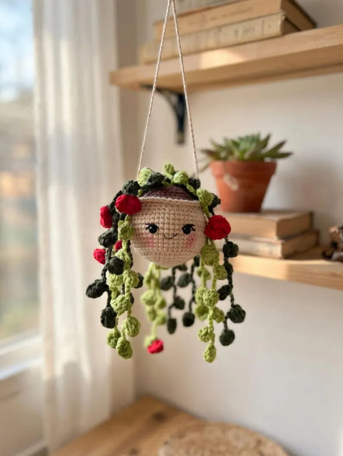 Crochet Strawberry Flower Car Charm