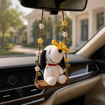 Crochet Puppy Sunflower Car Hanger