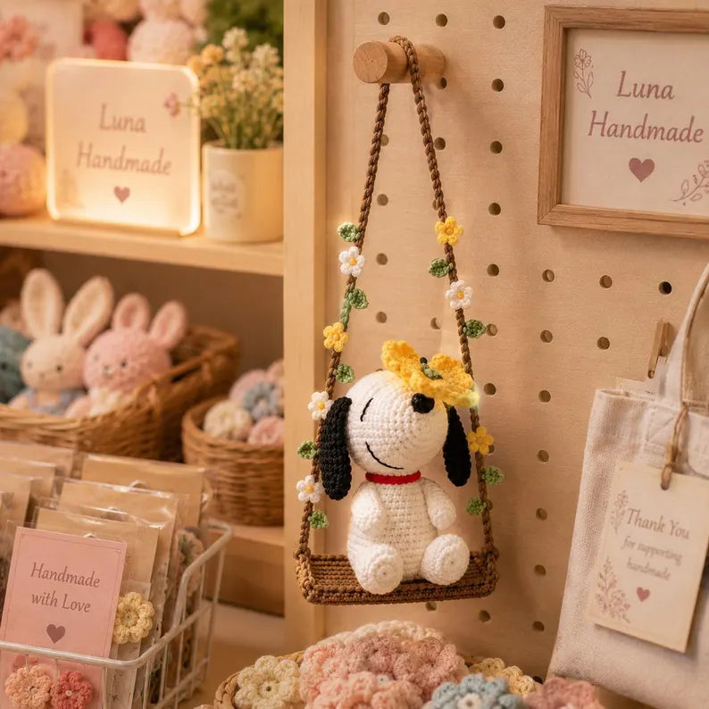 Crochet Puppy Sunflower Car Hanger