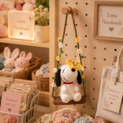 Crochet Puppy Sunflower Car Hanger