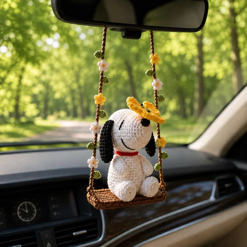 Crochet Puppy Sunflower Car Hanger