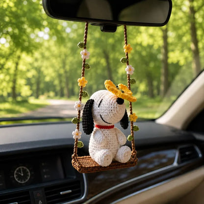 Crochet Puppy Sunflower Car Hanger